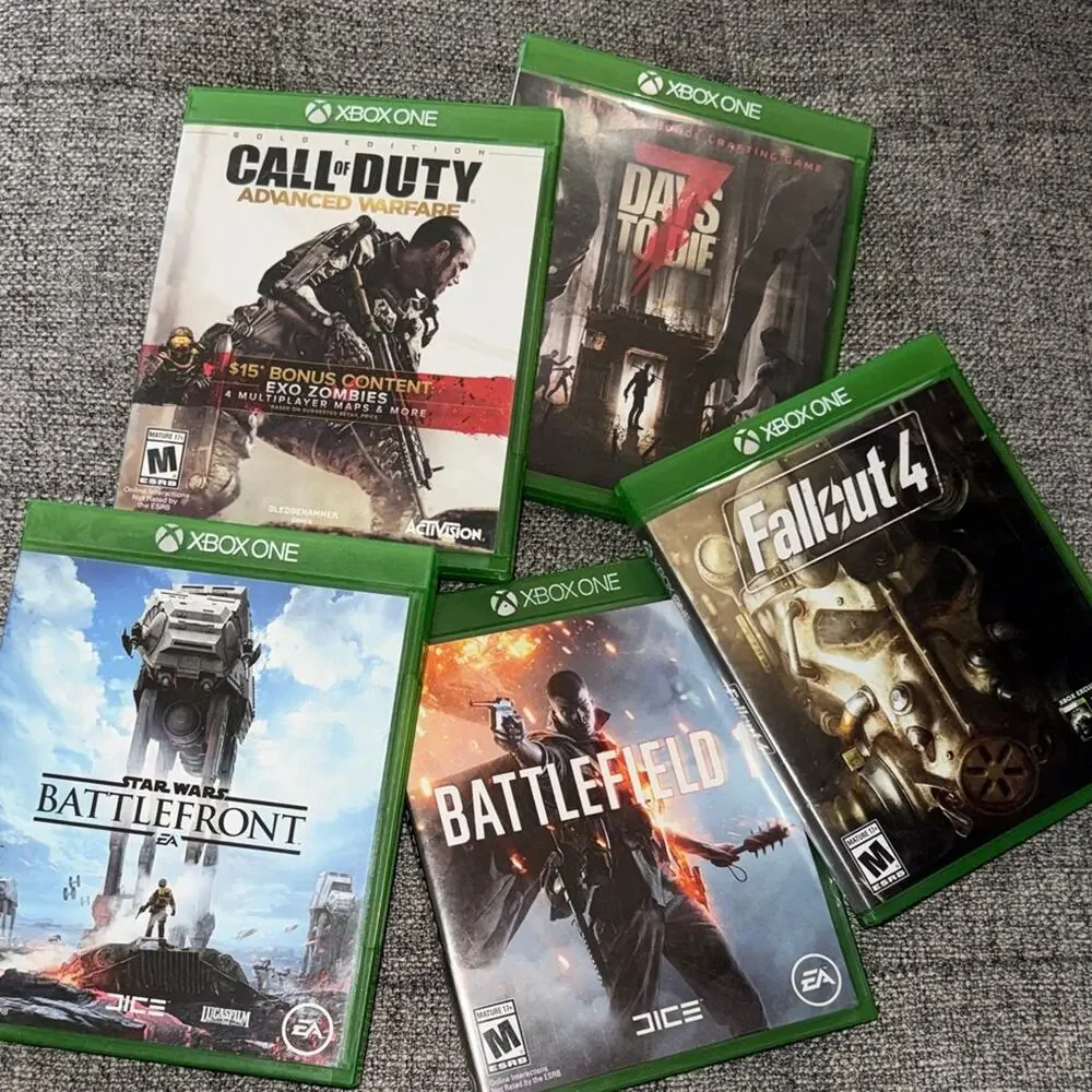 X box 1 game bundle call of duty, fallout 4, battle front, battlefield 1, 7days